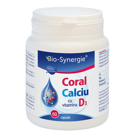 Calciu coral cu vitamina D3, 60 capsule, Bio-Synergie