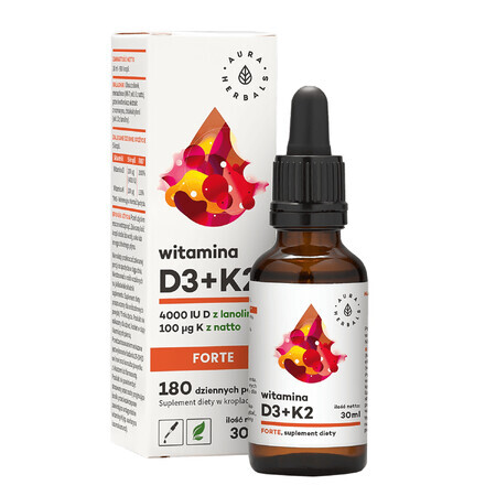 Aura Herbals Vitamin D3 4000 IU + K2 100 µg Forte, drops, 30 ml