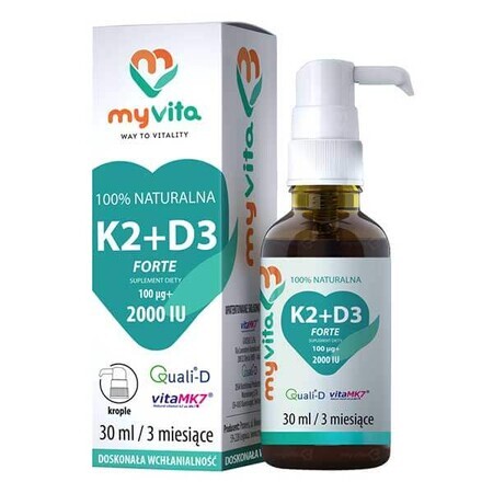 MyVita Argento, Integratore Alimentare con Vitamina K2+D3 Forte, Gocce, 30 ml