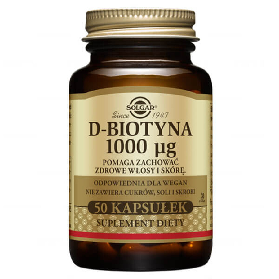 Solgar D-biotina 1000 μg, 50 cápsulas