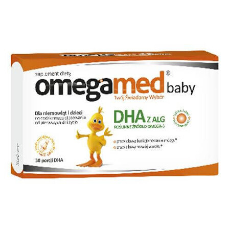 Omegamed Baby, 30 Kapseln. Supplement für gesunde Entwicklung von Babys. Reich an Omega-3-Fettsäuren zur Unterstützung von Wachstum und Immunsystem. Jede Kapsel sorgfältig formuliert für die Bedürfnis