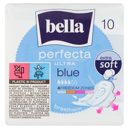 Bella Perfecta Ultra, compresas Extra Suaves con alas, Azul, 10 unid.