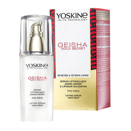 Yoskine Geisha Gold Geheimnis Serum, 30ml - Anti-Aging Gesichtsserum mit Goldpartikeln, Kollagen und Hyaluronsäure, strafft die Haut und verleiht strahlenden Glanz.
