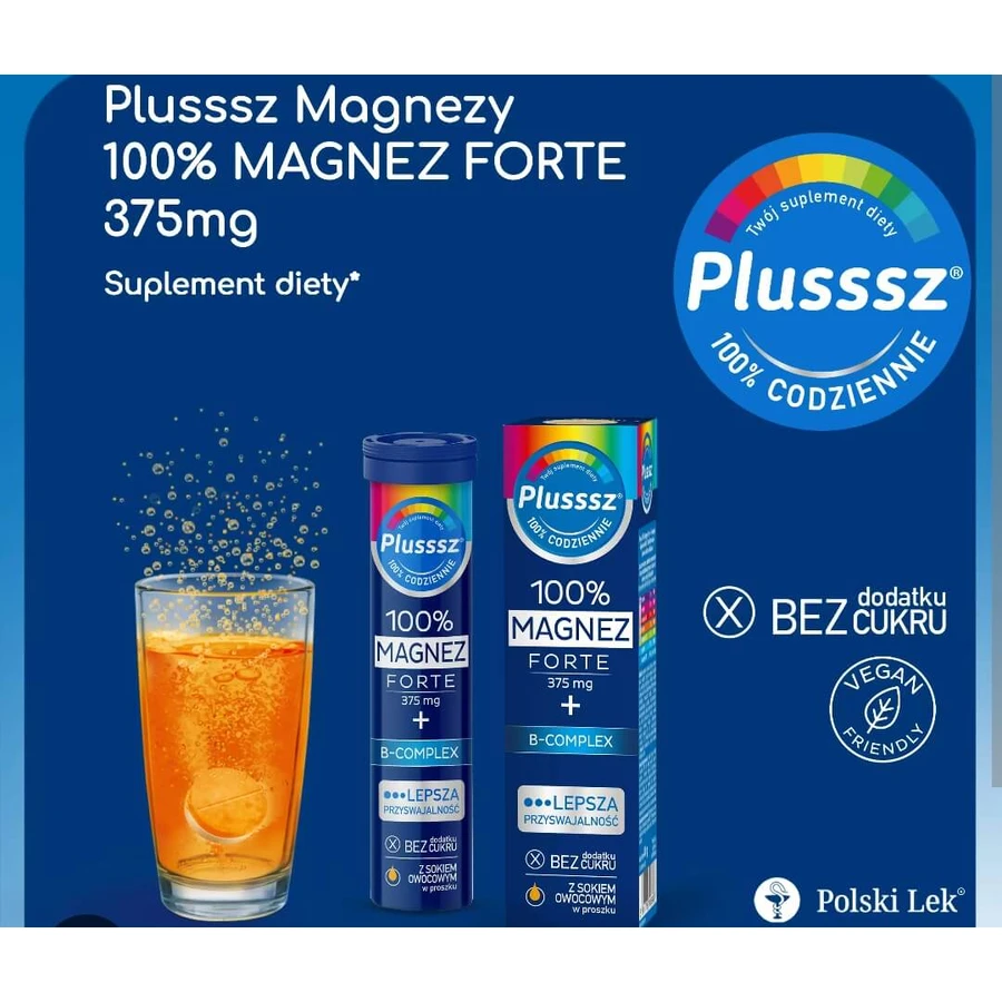 Integratore Alimentare Plusssz 100% Magnesio Forte + B-Complex, 20 Compresse Effervescenti