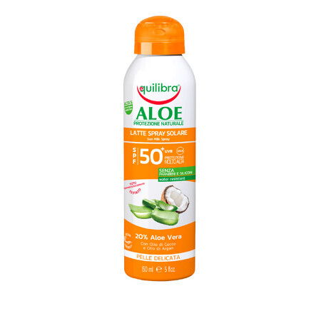 Equilibra Aloe, lapte de protecție solară, spray, SPF 50+, 150 ml