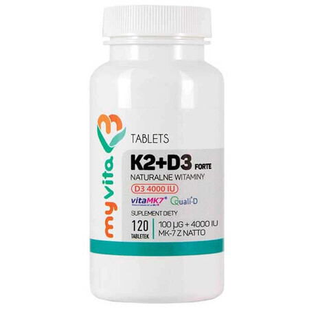 MyVita K2 + D3 Forte, vitamine K MK-7 du natto 100 µg + vitamine D 4000 UI, 120 comprimés