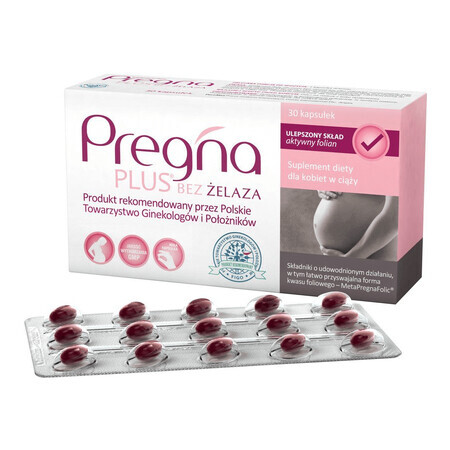 Pregna Plus fără fier, pentru femei însărcinate, 30 capsule AMBALAJ DISTRUS
