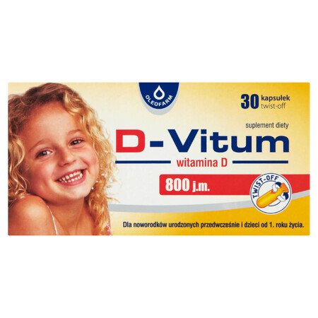 D-Vitum 800 UI, vitamina D pentru nou-născuții născuți prematur și copiii de la 1 an, 30 capsule cu răsucire