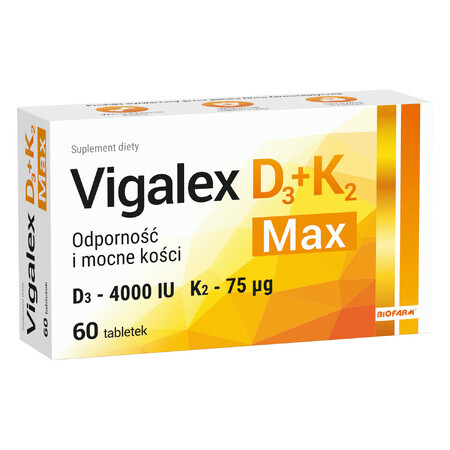 Vigalex D3 + K2 Max, vitamina D 4000 UI + vitamina K 75 µg, 60 comprimate