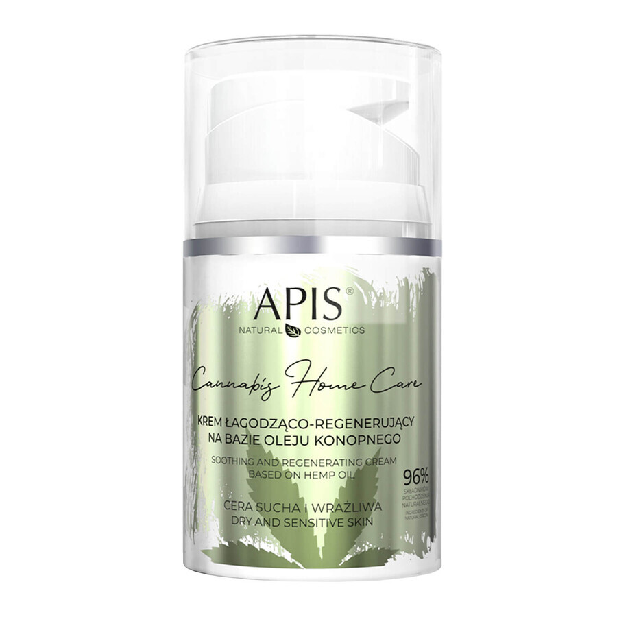 Apis Cannabis Home Care, crème apaisante et régénérante à base d'huile de chanvre, peaux sèches et sensibles, 50 ml