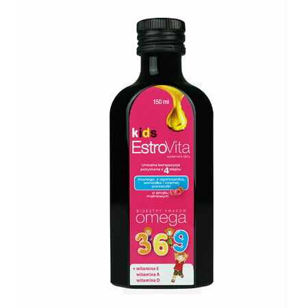 EstroVita Kinder Himbeer Elixier, 150 ml - Nahrungsergänzungsmittel für Kinder, mit fruchtigem Himbeergeschmack. Reich an wichtigen Vitaminen und Mineralstoffen.