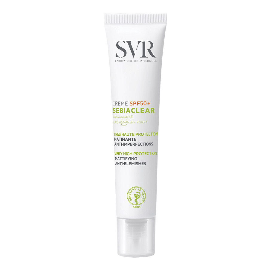 SVR Sebiaclear, Cremă protectoare matifiantă pentru tenul cu tendință acneică, SPF 50+, 40 ml