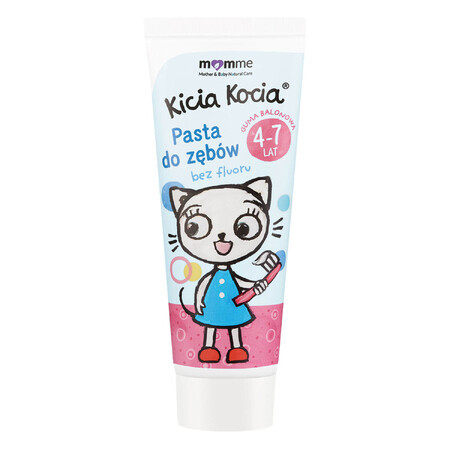 Momme Kitten, pastă de dinți pentru copii 4-7 ani, aromă de gumă de mestecat, fără fluor, 50 ml
