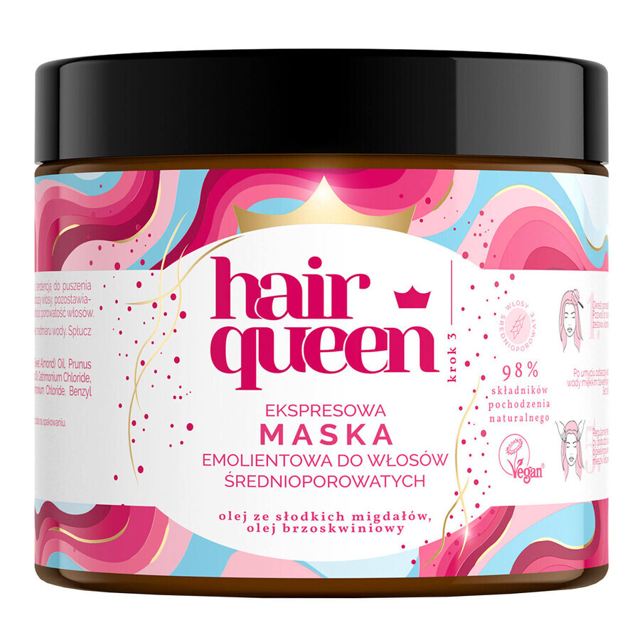 Hair Queen, Mască emolientă expres pentru părul mediu-poros, 400 ml
