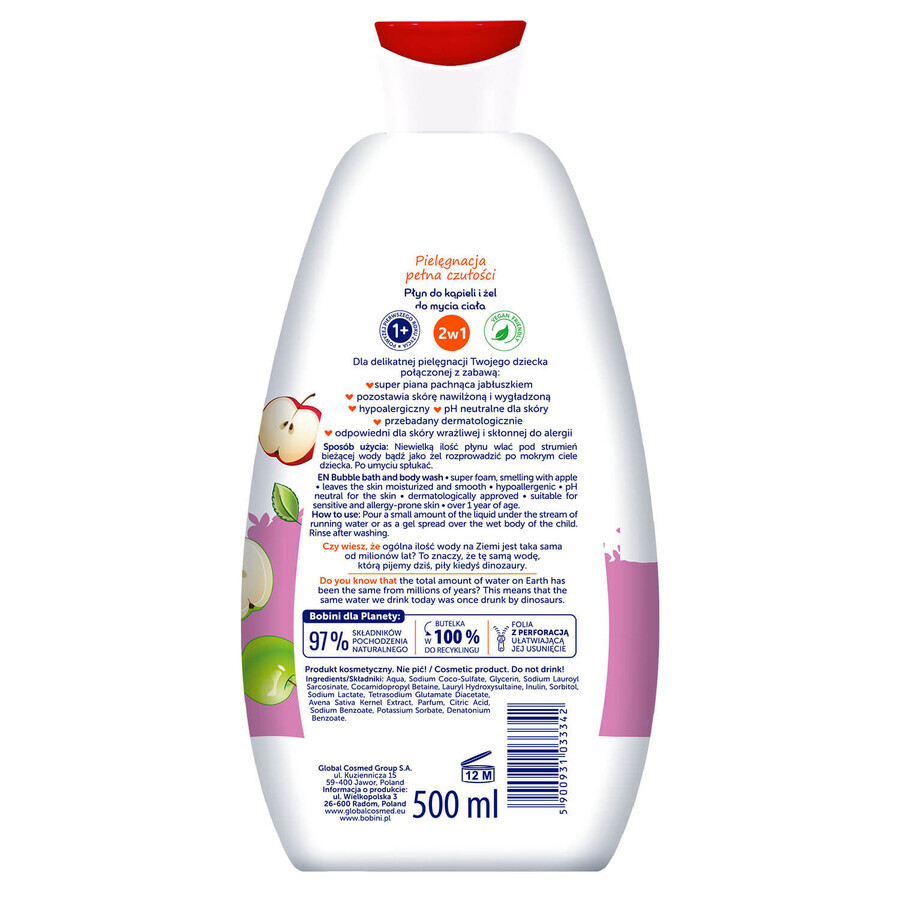 Bobini Fun, Badeflüssigkeit und Körperwaschgel, Apfel, 500 ml