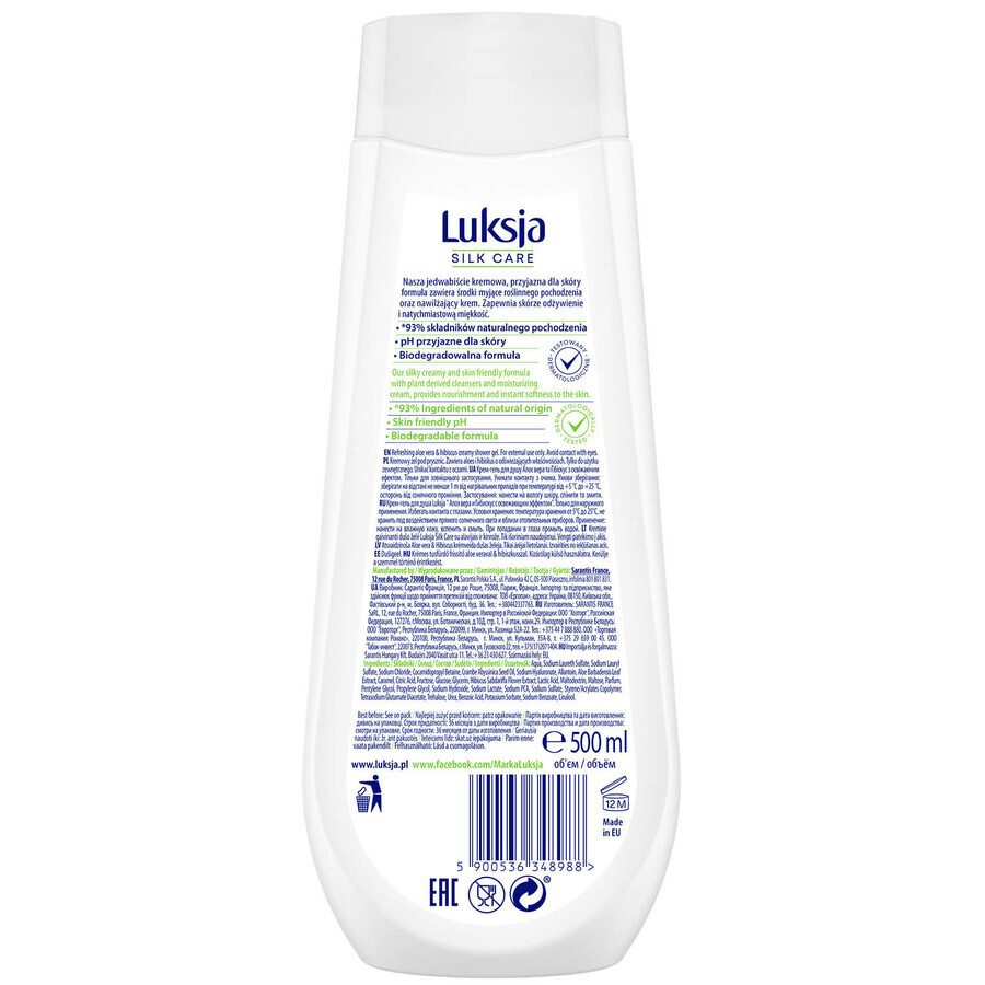 Luxja Silk Care, cremiges Duschgel, erfrischend, Aloe und Hibiskus, 500 ml