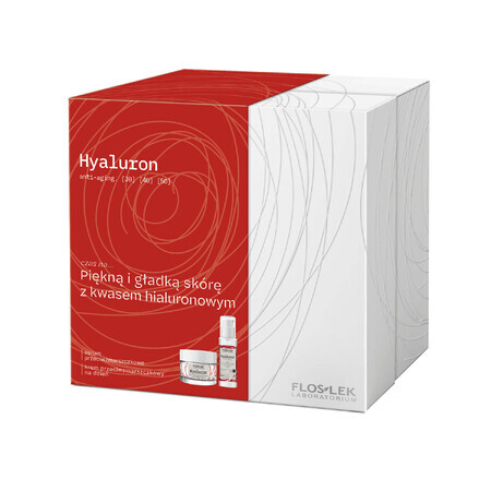 Flos-Lek Hyaluron Anti-Aging set, Cremă de zi antirid, 50 ml + Serum antirid, 30 ml