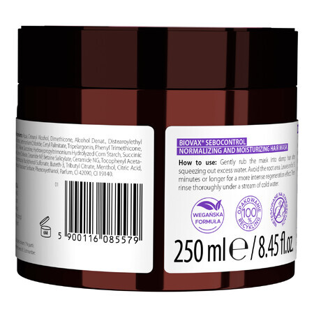 Biovax Sebocontrol, Mască hidratantă normalizatoare pentru păr gras, 250 ml