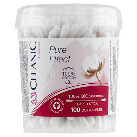 Cleanic, Patyczki higieniczne Pure Effect Bio, pudeko, 100 sztuk