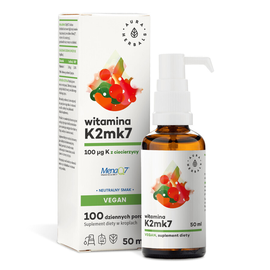 Aura Herbals Vitamine K2mk7 100 μg Veganistisch, druppels, 50 ml