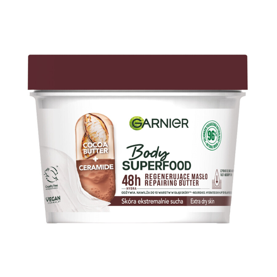 Garnier Body Superfood, Unt de corp regenerant cu unt de cacao și ceramide, 380 ml
