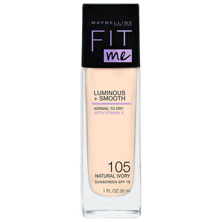 Maybelline Fit Me! Luminous and Smooth, fond de ten iluminator, Nr. 105 Natural Ivory, 30 ml