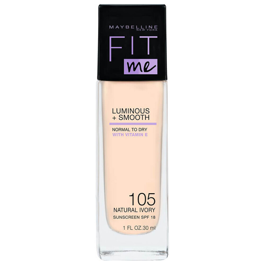 Maybelline Fit Me! Luminous and Smooth, fond de ten iluminator, Nr. 105 Natural Ivory, 30 ml