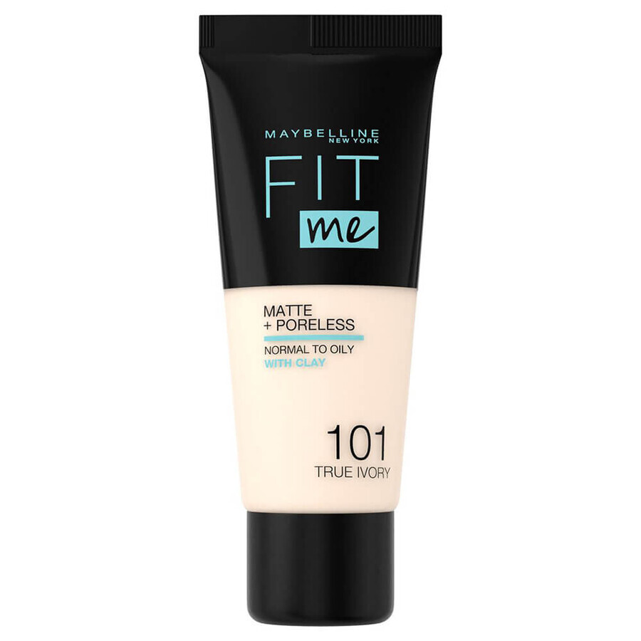 Maybelline Fit Me! Matte and Poreless, fond de ten matifiant, Nr. 101, True Ivory, 30 ml