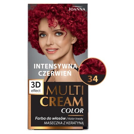 Joanna Multi Cream Color, tinte para el cabello, 34 rojo intenso, 1 unidad