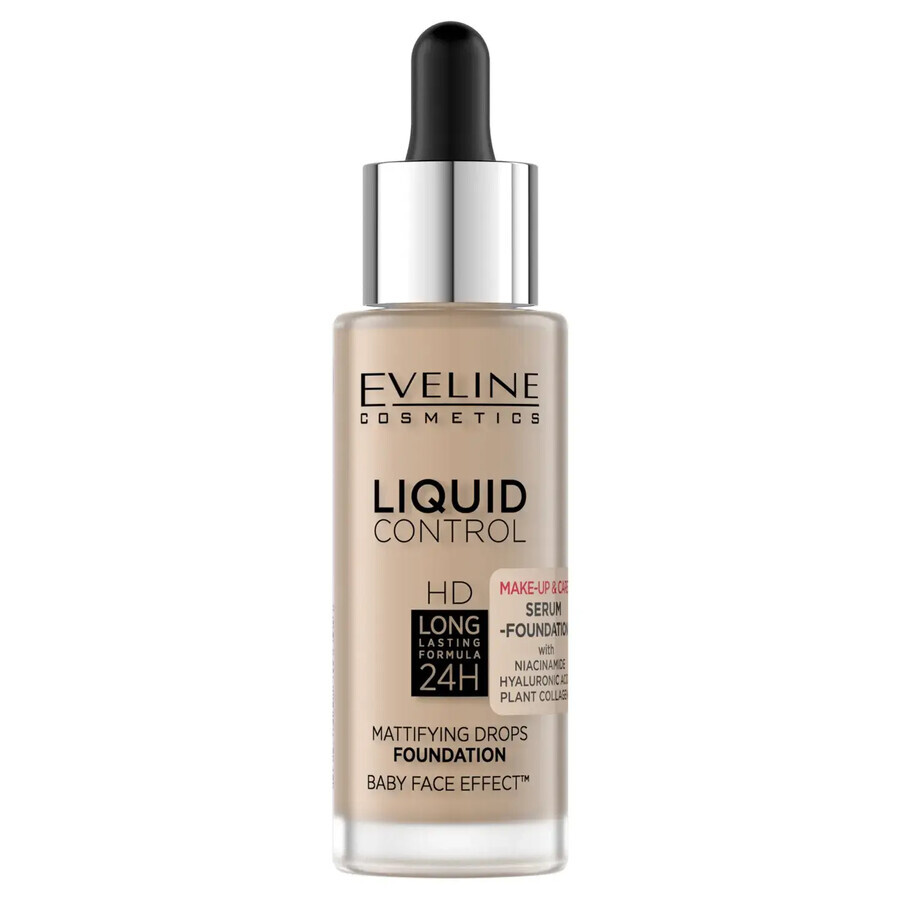 Eveline Cosmetics Liquid Control HD, fond de ten matifiant, Nr. 35, Bej natural, 32 ml