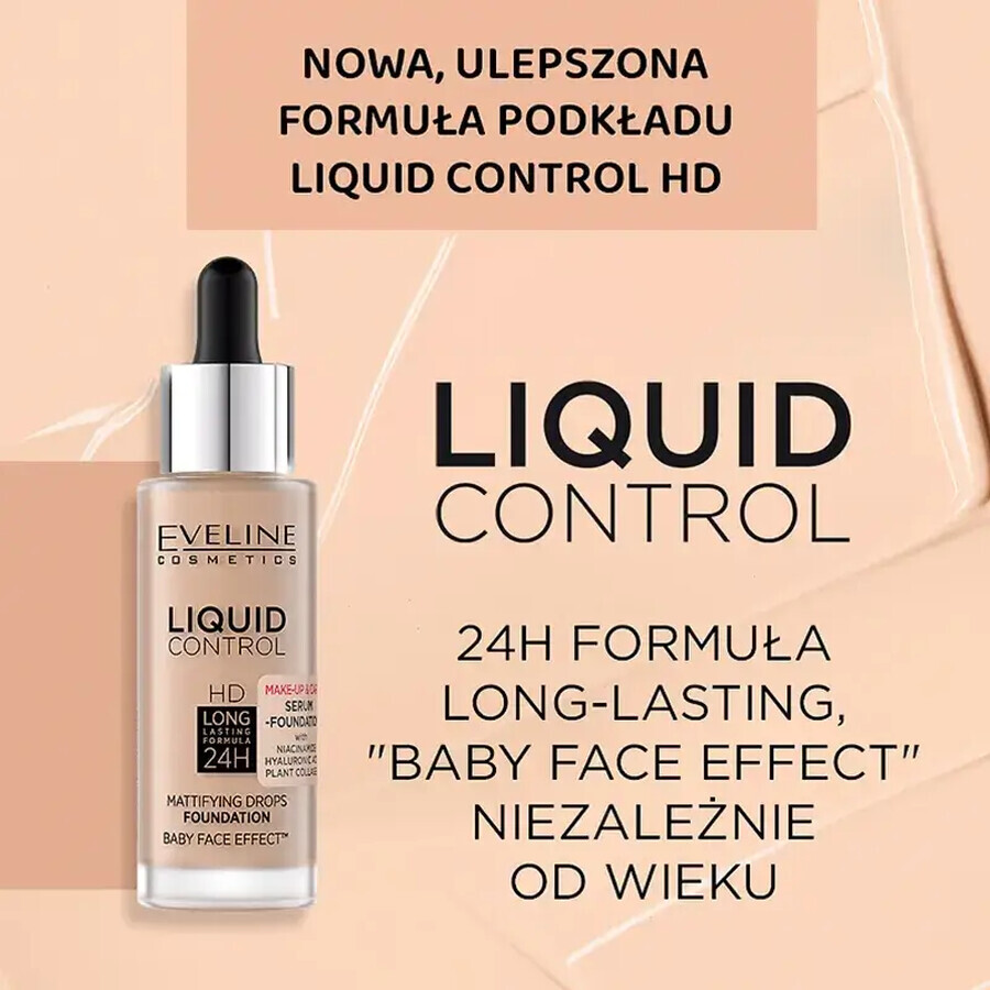 Eveline Cosmetics Liquid Control HD, fond de ten matifiant, Nr. 35, Bej natural, 32 ml