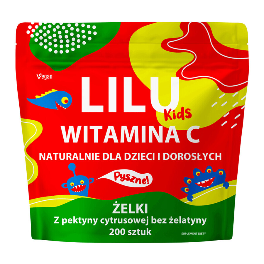 Lilu Kids Vitamine C, natuurlijke gelei voor kinderen en volwassenen, sinaasappelsmaak, 200 stuks