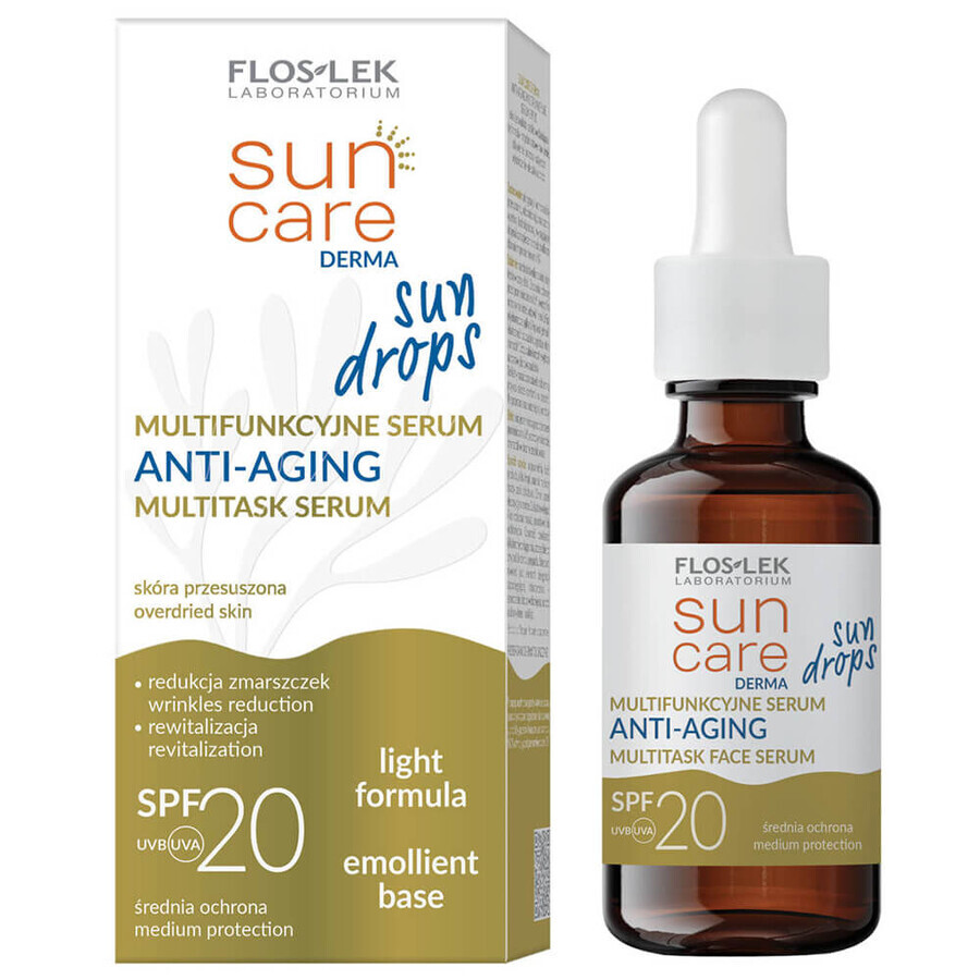 Flos-Lek Sun Care Derma Sun Drops, Ser multifuncțional anti-îmbătrânire, SPF 20, 30 ml