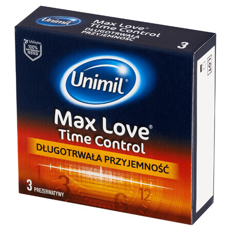 Unimil Max Love, Kondome mit Gel, das den Moment der Ejakulation verzögert, 3 Stück