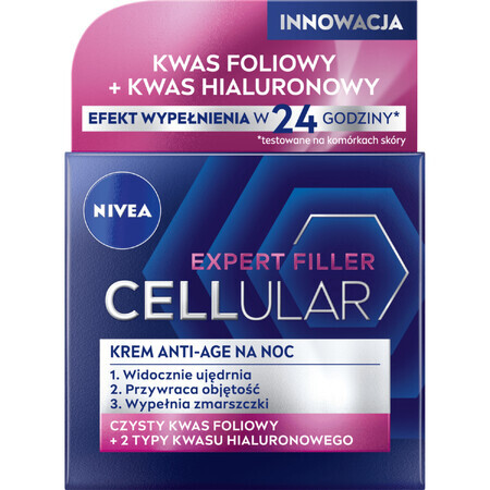 Nivea Hyaluron Cellular Filler, Cremă de noapte anti-îmbătrânire, 50 ml