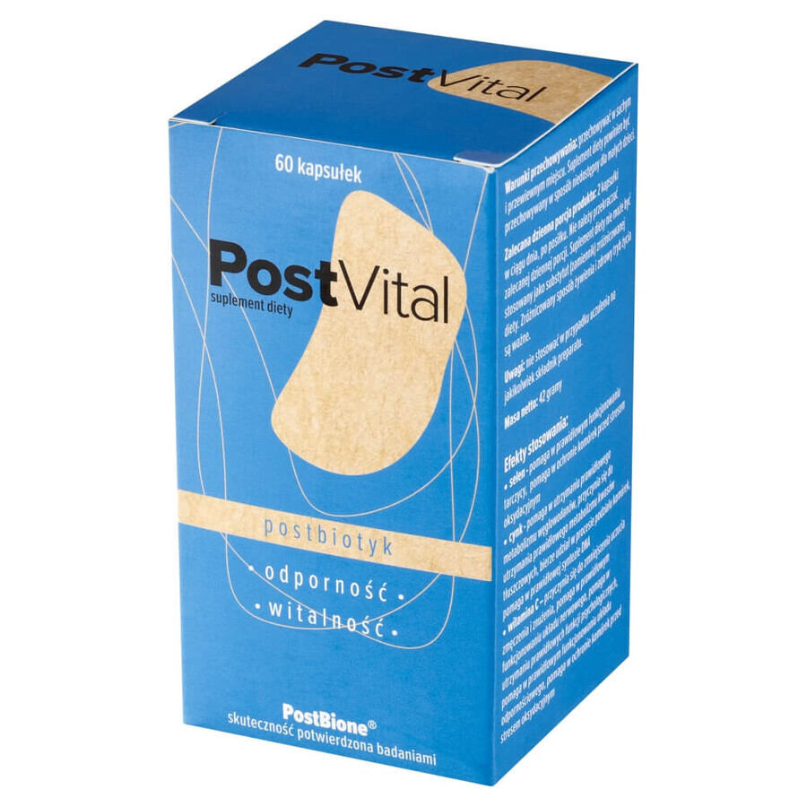 PostVital, 60 Kapseln, Nahrungsergänzungsmittel aus hochwertigen Inhaltsstoffen für das allgemeine Wohlbefinden und Vitalität.