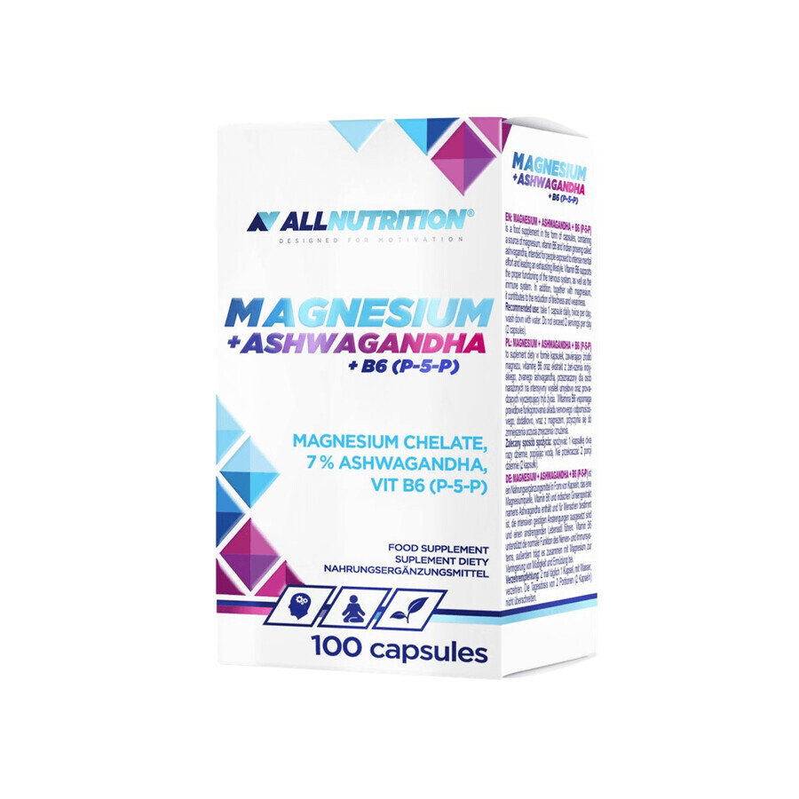 Allnutrition Magneziu + Ashwagandha + B6 (P-5-P), 100 capsule