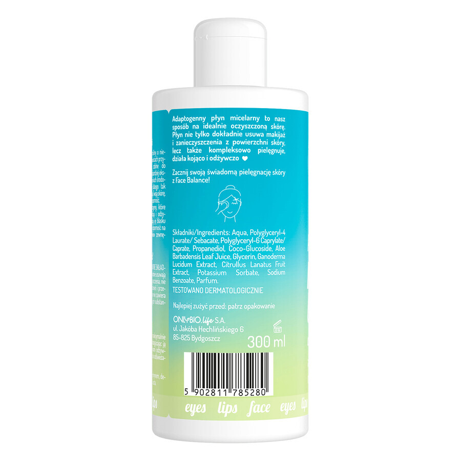 OnlyBio Face in Balance, líquido micelar, adaptógeno, 300 ml