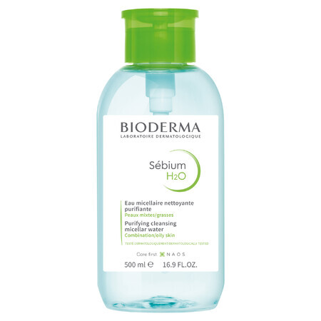 Bioderma Sebium H2O, micellaire vloeistof voor de vette, gecombineerde en acnehuid, met dispenser, 500 ml