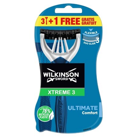 Wilkinson Xtreme3 Ultimate Plus Herrenrasierer, 4 Stück: Premium Rasierer für Herren mit fortschrittlicher Technologie. Schonende Rasur für ultimative Glätte und Präzision.