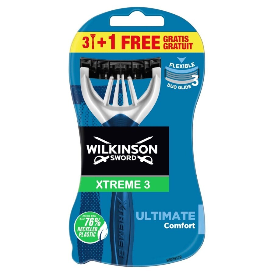 Wilkinson Sword Xtreme3 Ultimate Plus, aparate de ras de unică folosință, 3 bucăți + 1 bucată gratuită