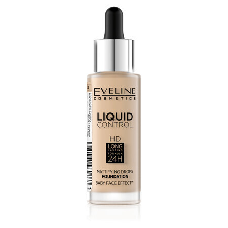 Eveline Cosmetics Liquid Control HD, fond de ten matifiant, nr. 015, Vanilie deschisă, 32 ml