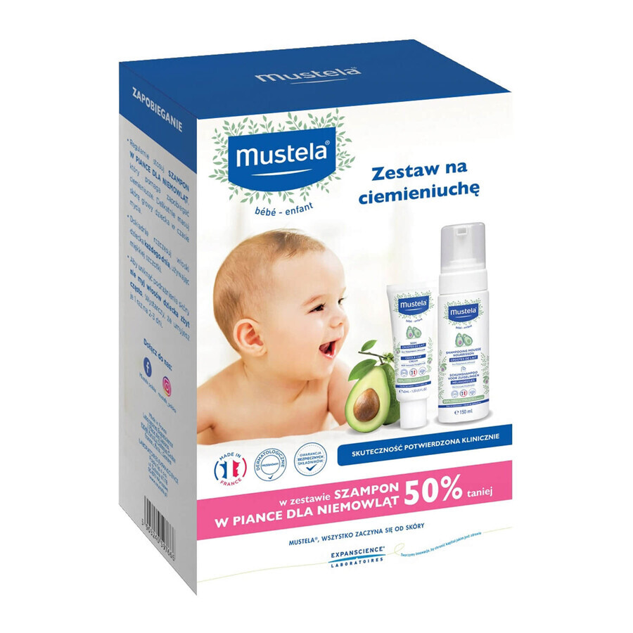 Set Mustela Bebe Enfant, cremă anti-mătreață, 40 ml + șampon spumă, de la naștere, 150 ml