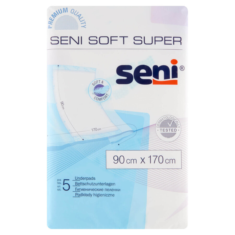 Seni Soft Super, serviettes hygiéniques, 90 cm x 170 cm, 5 pièces