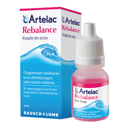 Artelac Rebalance Augentropfen, 10ml, Augenbefeuchtung, Trockene Augen, Lang anhaltende Linderung, Tränenersatzmittel