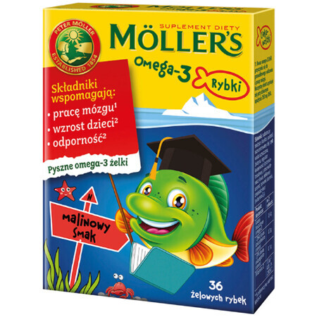 Moller's Omega-3 Fish, gominolas, sabor frambuesa, 36 unidades