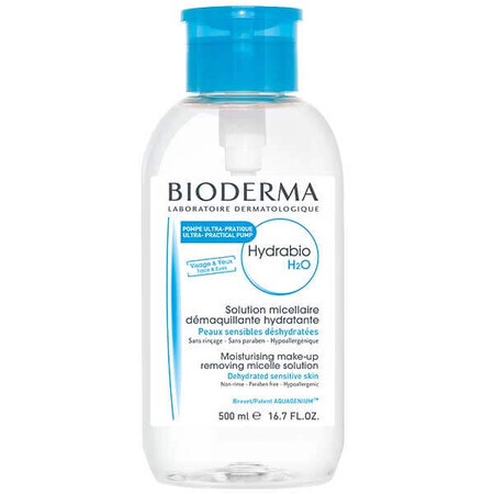 Bioderma Hydrabio H2O, demachiant micelar hidratant, piele deshidratată, cu dozator, 500 ml