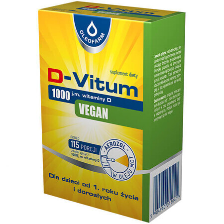 D-Vitum 1000 UI. Vegan, vitamina D pentru copii de la 1 an și adulți, aerosol, 7 ml