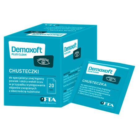 Demoxoft Plus Clean, șervețele pentru igiena specializată a pleoapelor și a zonei oculare, 20 bucăți
