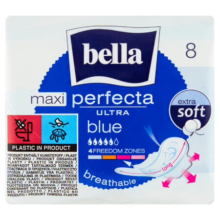 Bella Perfecta Ultra, prosoape sanitare Extra Soft cu aripi, Maxi Blue, 8 buc.